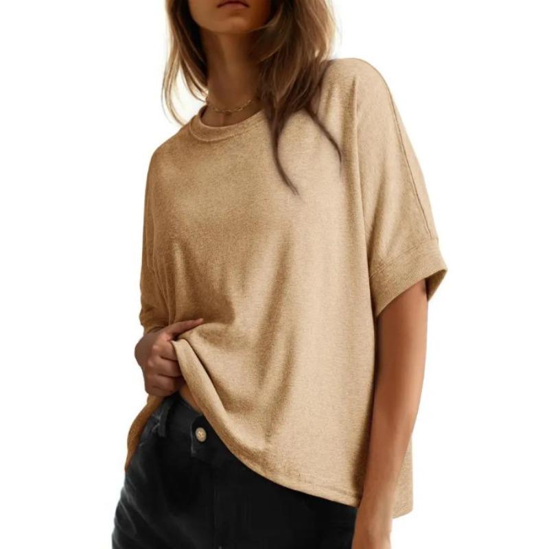 JPNTKY Women's Fashion Casual Solid Color Print O-Neck Short Sleeve Blouses & Shirts