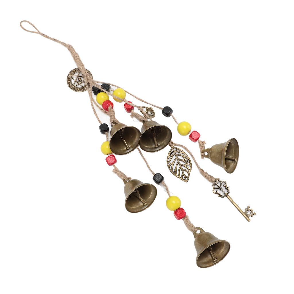 Hanging Bell Decor Blessing Metal Bells Wood Beads Hemp Rope Pendant Room Decoration for Door
