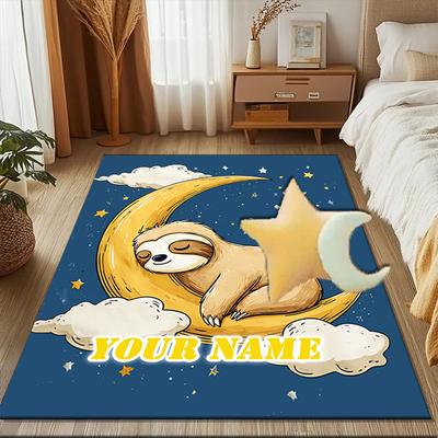 1PC Custom Name Sloth Dreams Moon Theme Floor Mat Ideal for Living Room, Game Rooms, Office, Bedroom Floor Mat Playful Design