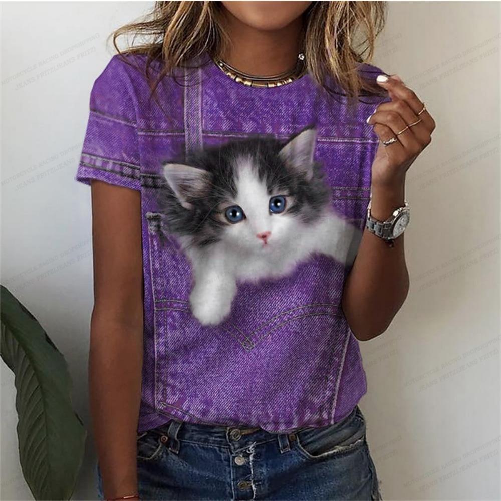 Cute Anime Cat 3d Print Women's T-shirts Funny Animal T Shirt Girls Streetwear Y2k Clothing Fashion Tops Woman
