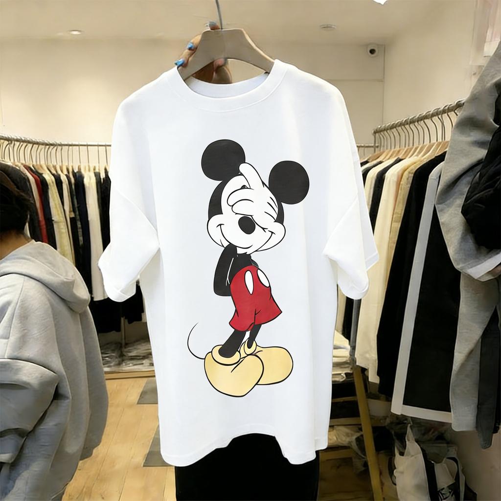 Disney Mickey Minnie Cartoon Print T Shirt Couple Summer Cotton Man Women Short Sleeve Casual Top Streetwear Graphic Tee Vintage