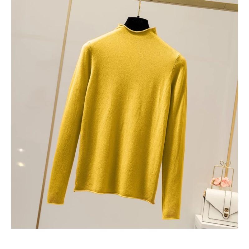 

Осень и зима Новый женский полуводолазный свитер женская рубашка с длинным рукавом повседневная простая базовая мода топы однотонная одежда 2169 One size жёлтый
