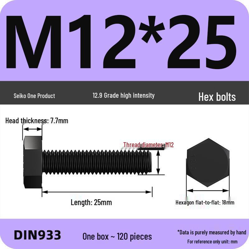 High Strength Class 12.9 Hex Bolt Set: M4-M16 Sizes