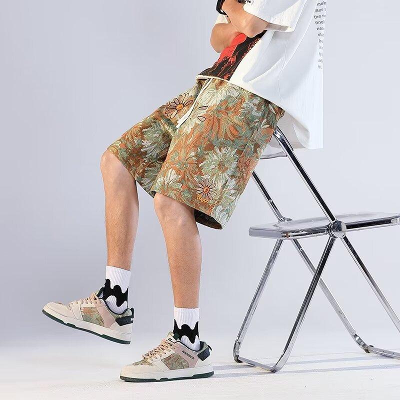 Sommer Lose Shorts Paar Beliebte Vielseitige Casual Gerade Capris Herren Blume Ölgemälde Strand Shorts