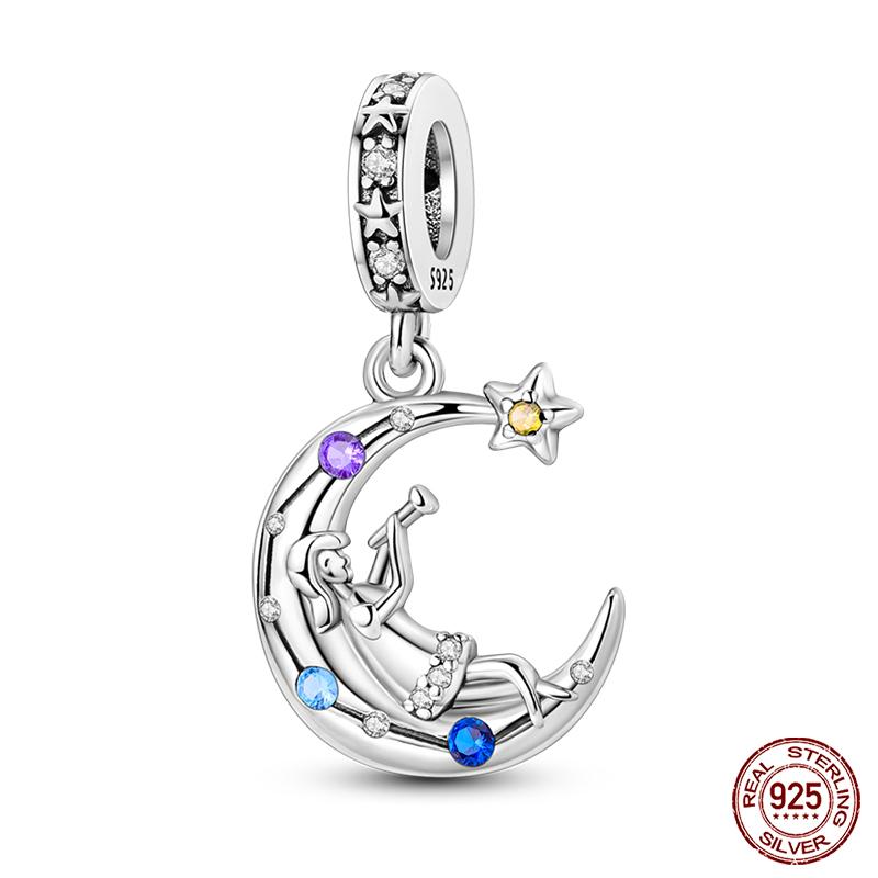 Fashion Copper Sparkling Zircon Star Moon Series Charms Beads Fit Qikaola Original Bracelets Diy Birthday Jewelry