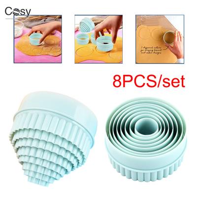 BPA-Free Fluted Edge Cookie Cutters 8-Piece Set Plastic Baking Molds for Uniform Biscuits, Fondant & Holiday Cookie Decorating