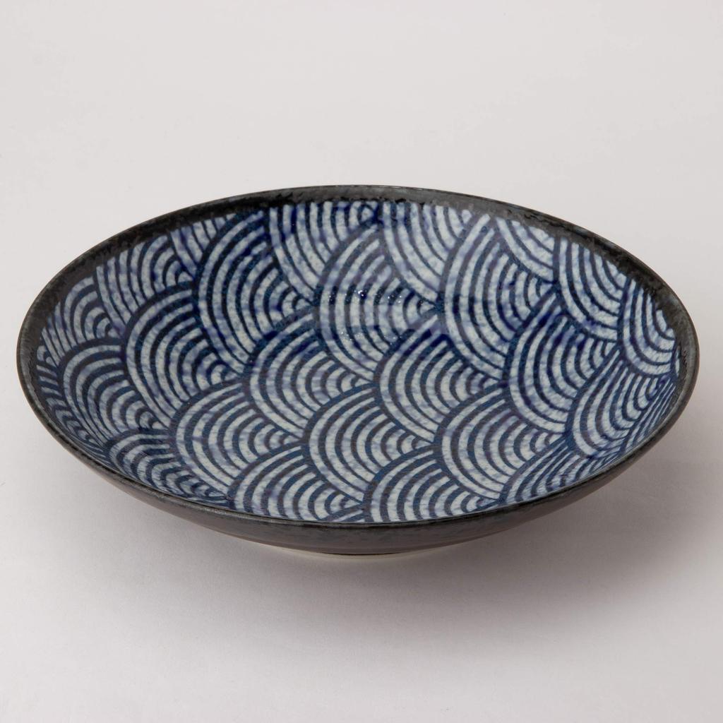 Mino Ware Qinghai Wave -Edo Komon- Noodle Plate W20237
