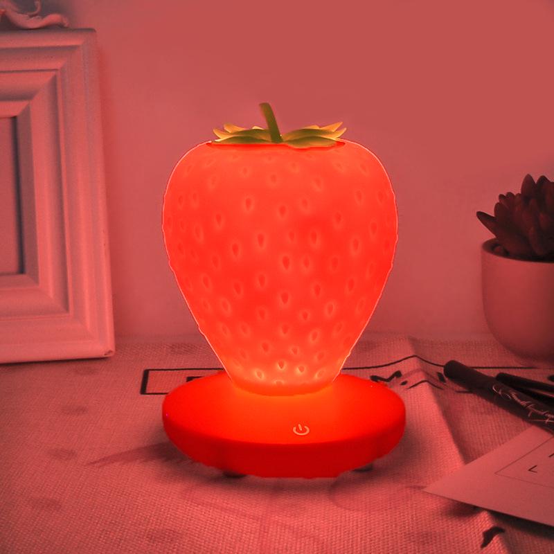 D5 LED Strawberry Novelty Night Lamp USB Bedside Lamp Silicon Touch-Sensor Night Light for Kid Children Bedroom Room Decoration