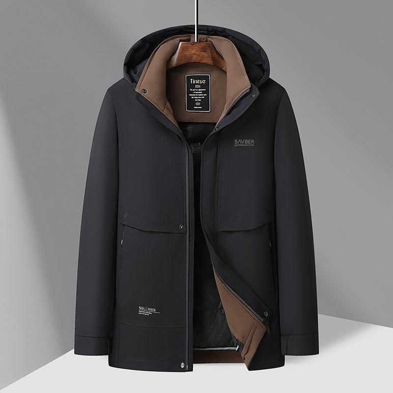 Men's Down Jacket Winter New Style Mid-length Hooded Thickened Cold-proof and Warm Removable Liner Men's Down Jacket Jacket