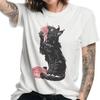 #26 Gothic Cat Eating Noodles T-Shirt – Woodcut Style, Occult Aesthetic Tee, Mac