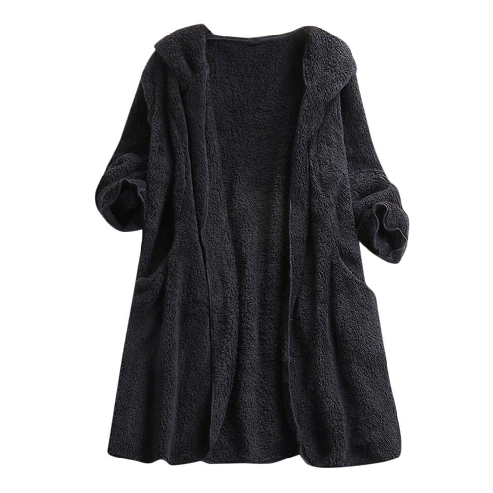 Womens Ladies Artificial Wool Coat Zipper Jacket Winter Outerwear
