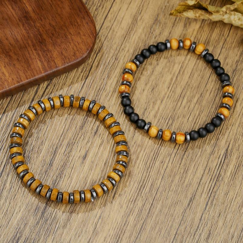 Best-selling Multi-layer Wood Bead Bracelets Sets Men's Retro Style Multi-layer Elastic Thread Adjustable Wooden Bracelet