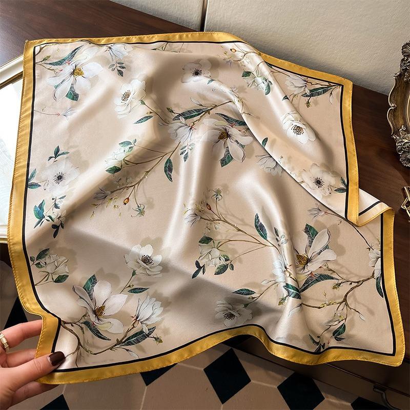 New Silk Silk Scarf Women's Spring Fashion Elegant Peony Plain Crepe Satin Silk Scarf 100% Mulberry Silk Square Scarf 53 Silk Scarf