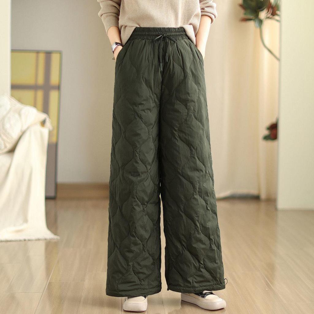 Design Sense Nische Warme Baumwollhosen Damen Herbst und Winter Damenbekleidung Füße Gesteppte Hosen für Oberbekleidung