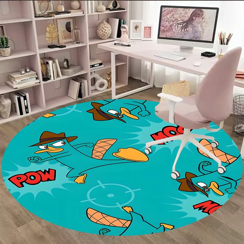 1pc Phineas and Ferb1 Carpet, Round Rug, Comfortable, Suitable for Entryways, Living Rooms, Office, And Bedrooms, Christmas Decoration