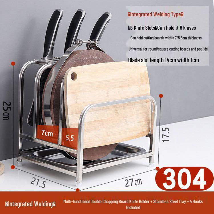 Tagliere da Cucina e Porta Coltelli in Acciaio Inossidabile 304 con Porta Coperchi Pentola e Blocco per Verdure