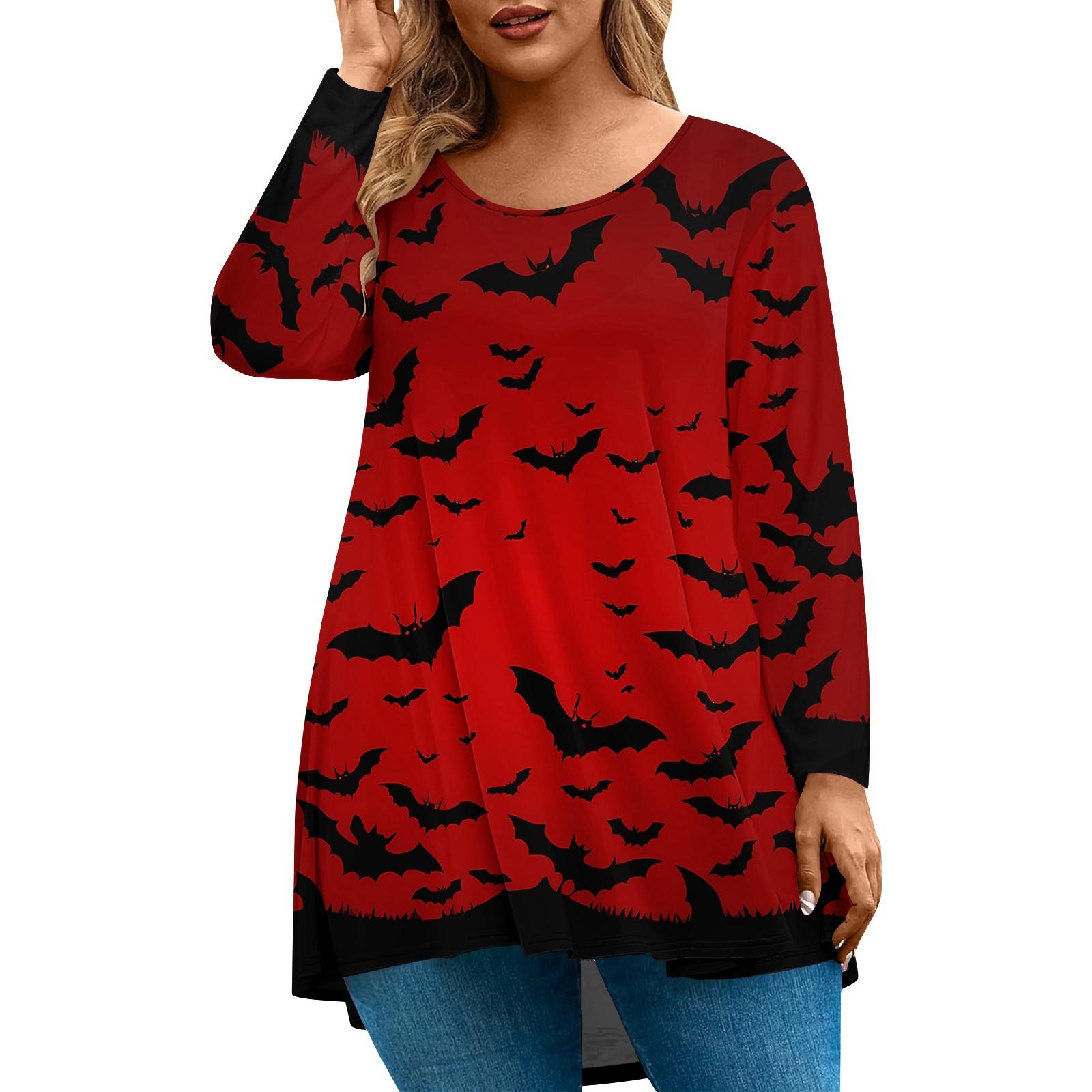 

Women s Fashion Large Size Round Neck Long Sleeve Casual Halloween Print Loose Pullover Top XXXXL винний