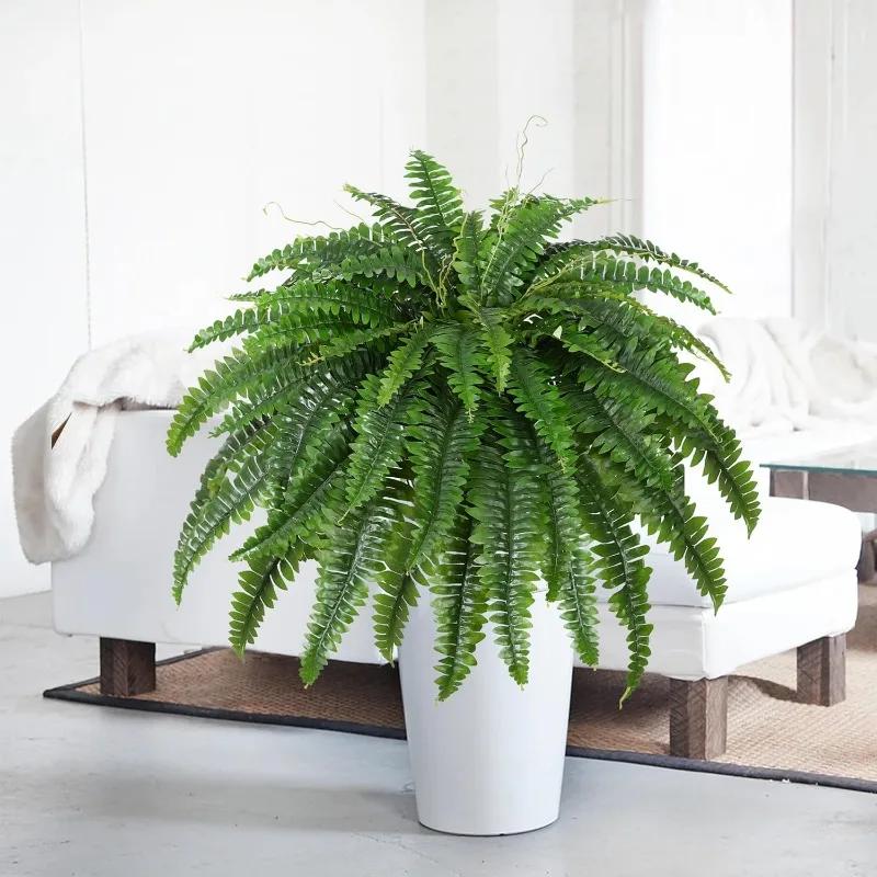 Artificial Boston Fern Bush- Set of 2 Large Artificial Ferns for Outdoors, 42Inch Large Faux Ferns, 51Branches for Each Bouquet