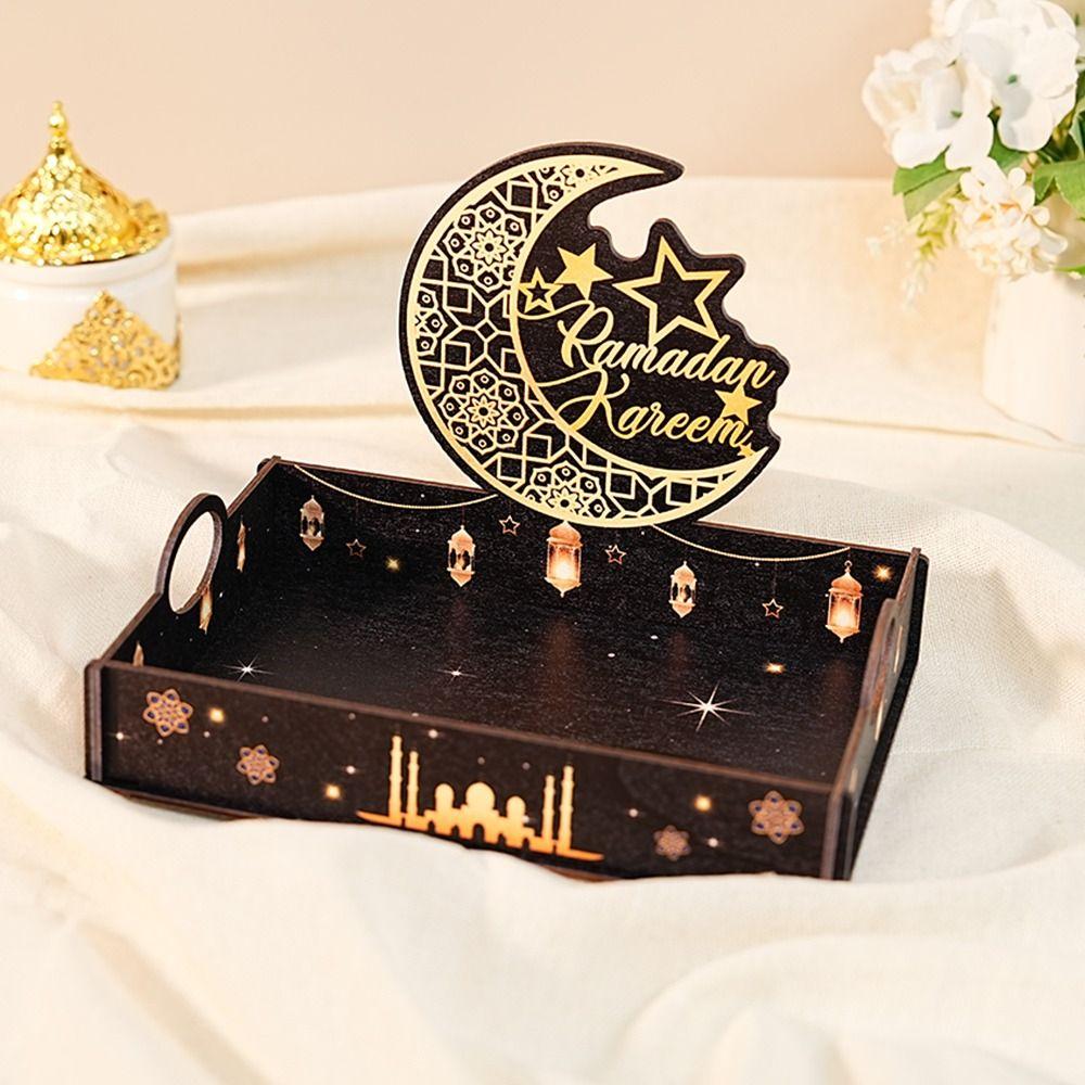 Stern Mond Ramadan Holztablett Handgefertigter Lebensmittelhalter Eid Mubarak Snacktablett Eid Mubarak Feier