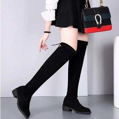 Fashion Women's Autumn Winter New Long Boots Black Slim Over Knee Flat Fashion Elastic Boots Casual Comfortable Ladies Shoes Zapatos