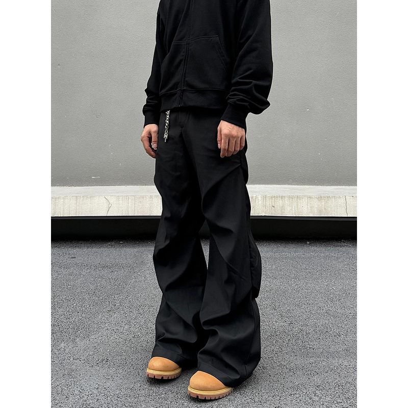 Blaexit American Retro Niche Pleated High-End Men's Black Loose Straight-Leg Wide-Leg Casual Pants