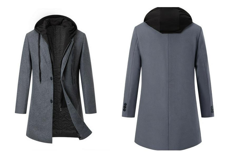 2024 Herbst/Winter Verdickter Kapuzen-Zweiteiler Mittellanger Wollmantel Gefütterte Jacke