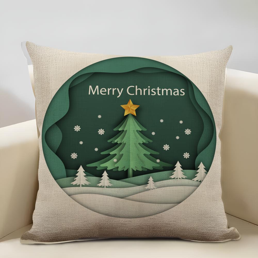 Blue And Green Snowflake Christmas Cushion Cover Household Decoration Linen Sofa Cushion Cover: Skin-Friendly & Breathable With