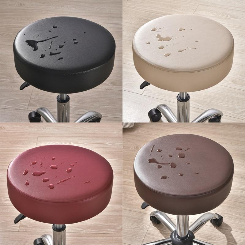 1pc Round Tool Cover Waterproof PU Leather Dust-proof Seat Cover Bar Stool Chair Cover Pure Color Home Chair Furniture Protector