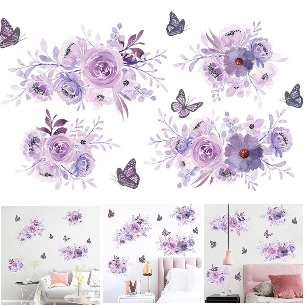 Art Decals Wall Stickers Kitchen Living Room Shop Bedroom 1 Set Of Butterfly Decor Decoration Flower PVC Purple