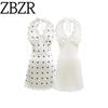 Zbzr Spring New Women Clothes European and American Fashion Temperament Pure Desire Polka Dot Lace Satin Hanging Neck Dress