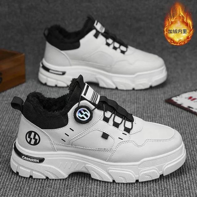 Autumn New Men's Casual Shoes, Leather Men's Sports Shoes, Fashionable and Comfortable, Soft Men's Thick Soled Shoes with Fleece