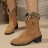 Women's Autumn Chunky-Heel Mid-Calf Color-Blocked Pointed-Toe Fashion Martin Boots, Available In Large Sizes.