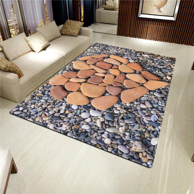 3D Stone Big Carpet for Living Room Colorful Cobblestone Printed Flannel Sponge Rug for Bedroom Kitchen Mat Anti-slip Bathroom