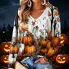 Women's V-Neck Long Sleeve Halloween Print Lightweight Blouse for Fall Parties and Everyday Wear