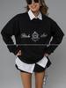 American Style Loose Fit Printed Round Neck Pullover Hoodie