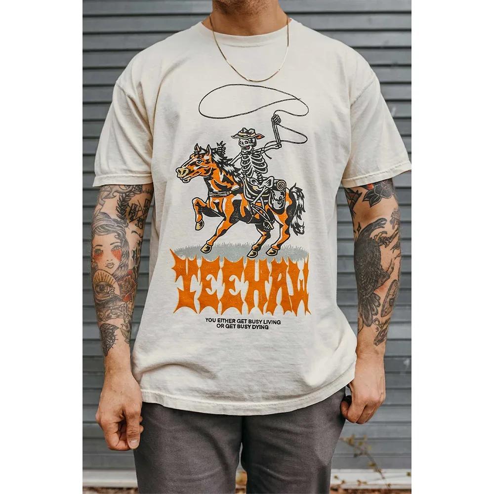 Men Cotton T-Shirt Short Sleeve Denim Graphic Apparel Harajuku Streetwear ONeck Tshirts Oversized Summer Men Tee Cowboy Clothing