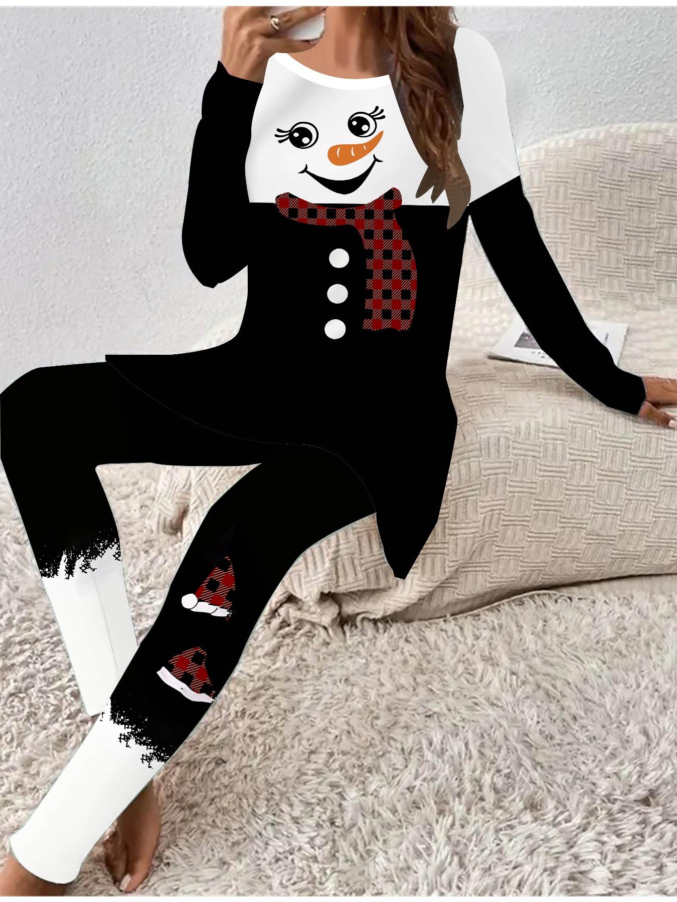 

Euro-American Fashion 3D Christmas Printed Women s Four-season Long-sleeved T-shirt + Long Pants Two-piece Set. Perfect Gift for New Year & Christmas 1XL