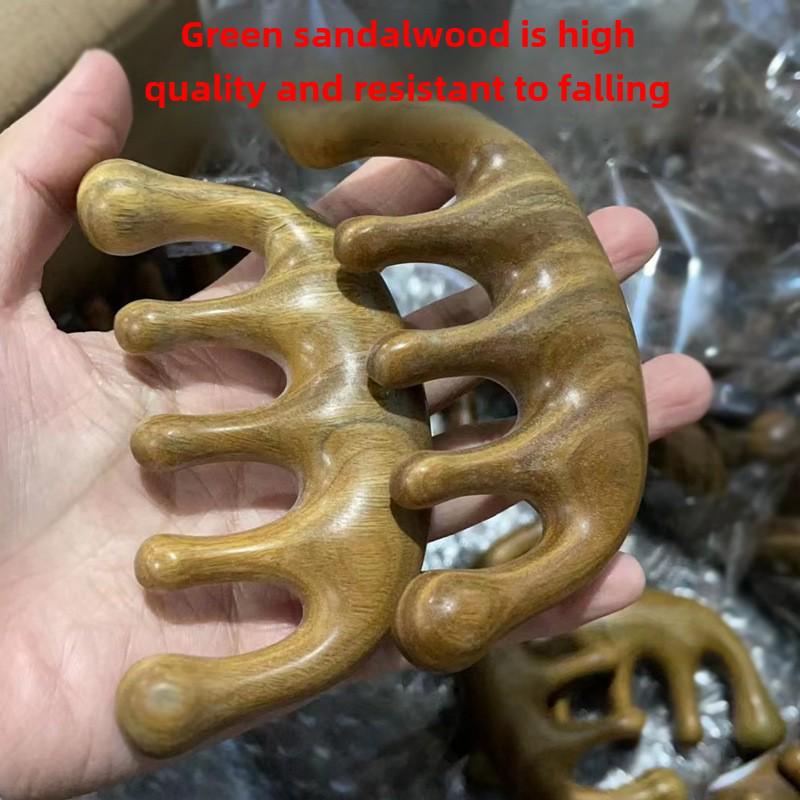 One Piece Gold Sandalwood Five-Tooth Massage Comb for Head and Meridian Stimulation.