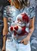 Women's Christmas 3D Winter Santa Claus Print T-shirt, Summer Casual Round Neck Short Sleeve Loose T-shirt for Women