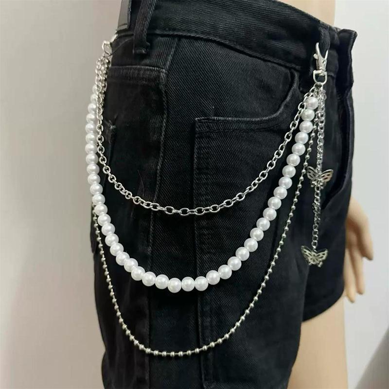 Simple Waist Chain For Women Temperament Pearl Beaded U-Shaped Waist Chain Hip Hop Rock Personality Jeans Chain Accessories