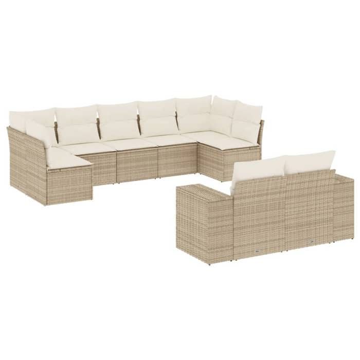 VidaXL Salon de Jardin avec Coussins 9 pcs, Canapés de Terrasse, Ensemble de Meubles de Patio, Mobilier d'Extérieur, Beige 3255355