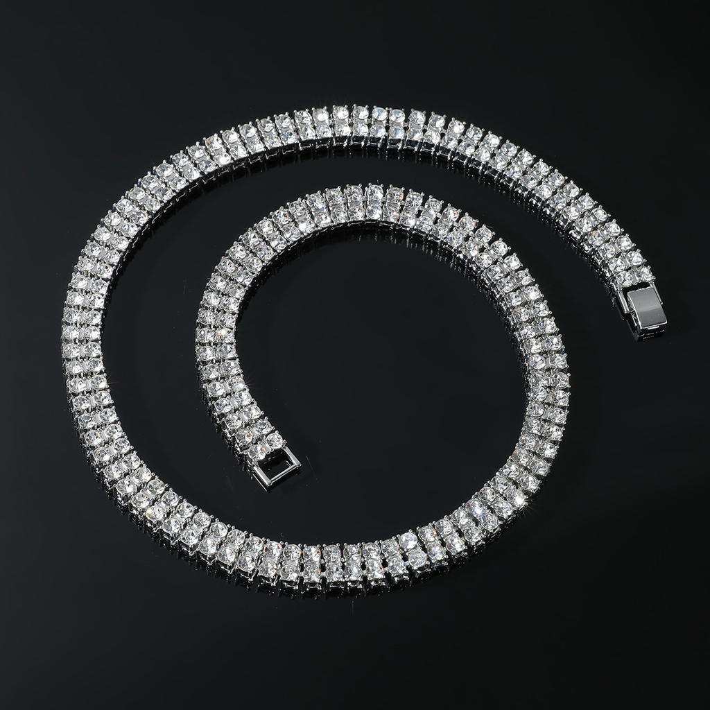 Europejski hip-hopowy pełny diamentowy dwurzędowy diamentowy męski naszyjnik osobowości Hip Hop Rap Hip Hop Disco Taniec Naszyjnik Popularna ozdoba