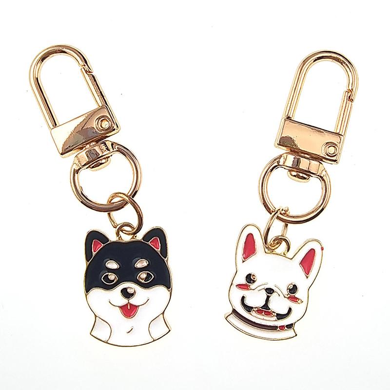 Metall Emaille Hund Tier Schlüsselanhänger Cartoon Kawaii Französische Bulldogge Golden Retriever Haustier Anhänger Tasche Airpods Box Autoschlüsselanhänger Schmuck