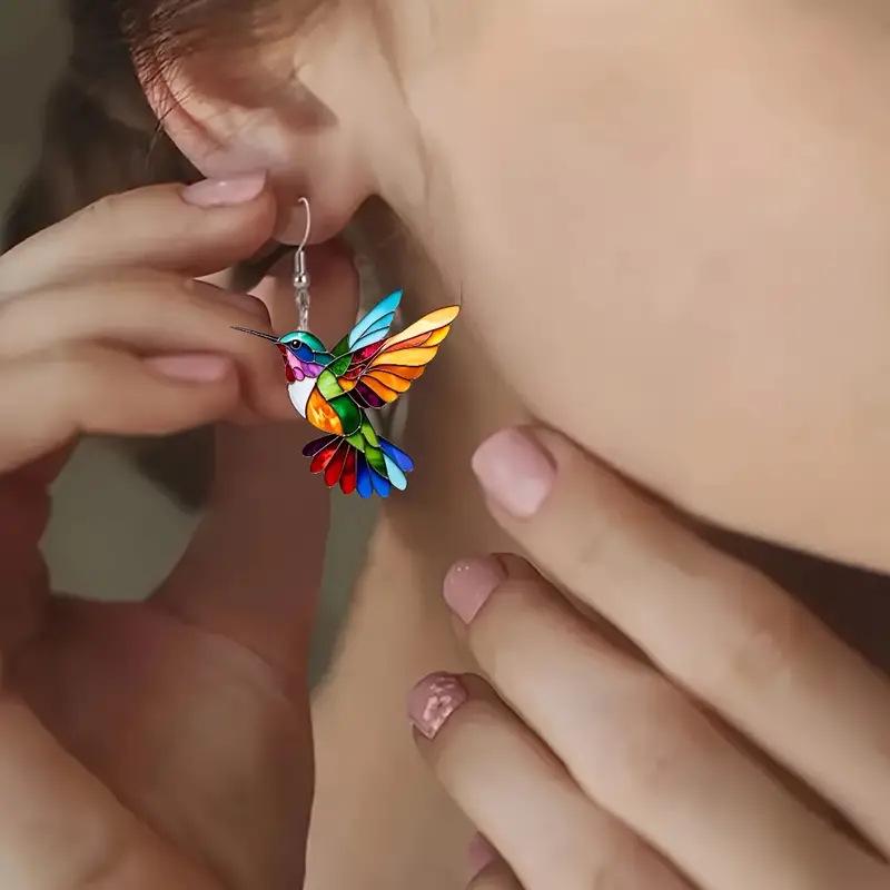 2024 Retro Spring Acrylic Bird Earrings - Colorful European & American Design