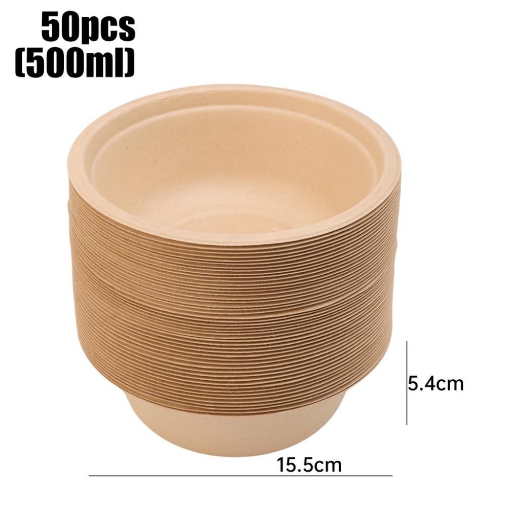 50PCS Thickened Eco-friendly Paper Bowl Leak-Proof Design Kitchen Accessories Round Lunch Bowl Soup Bowl for Takeout/Picnic
