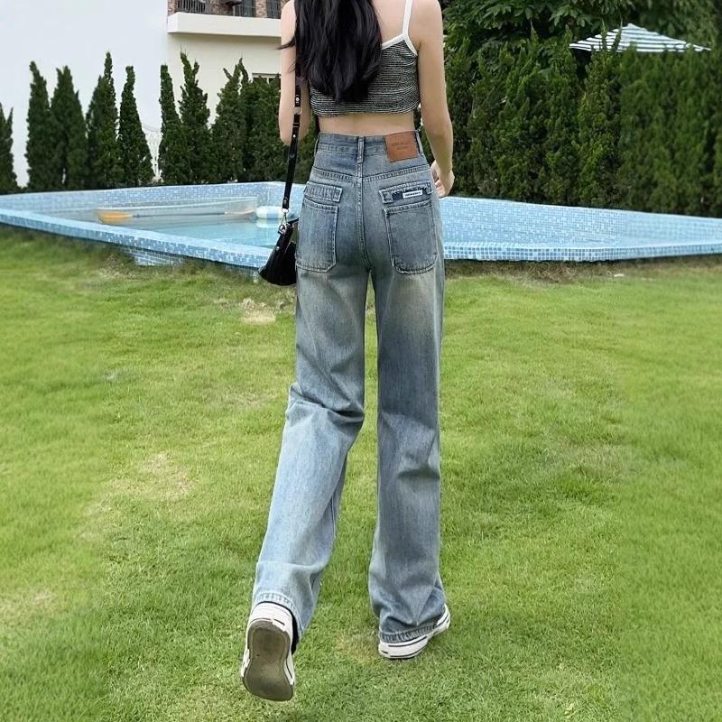 

Women s High Waist Slimming Loose Straight Leg Jeans - Spring/Autumn 2025 Collection, Petite Wide-Leg, Floor-Length Pants S