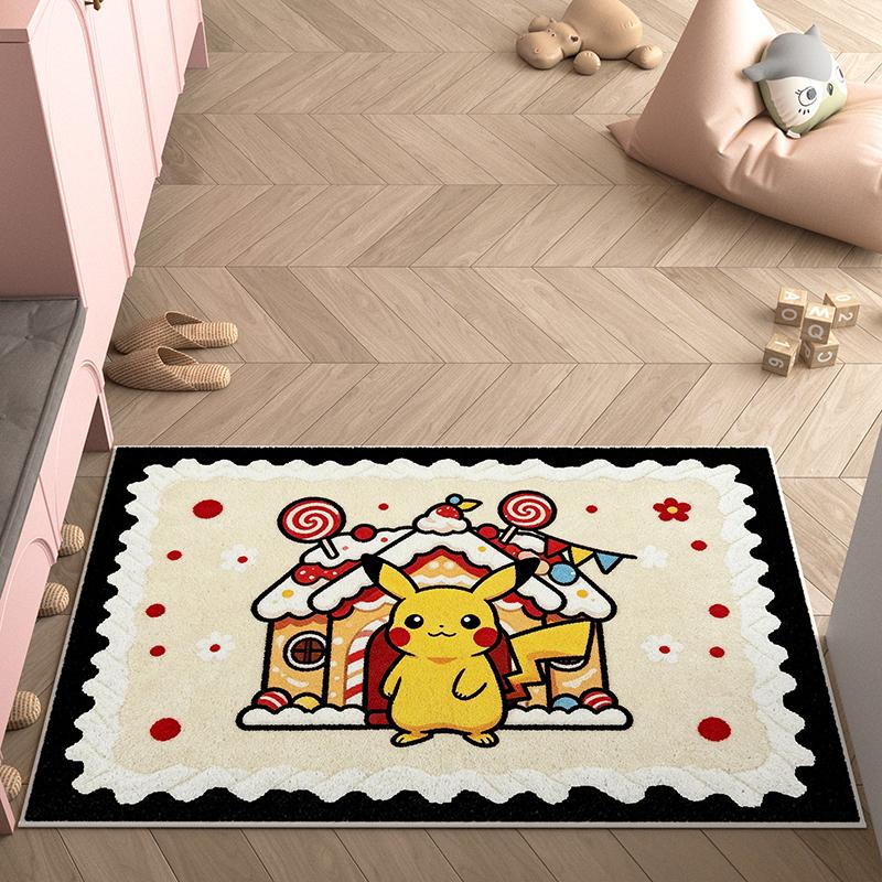 Doorway Floor Mat, Faux Cashmere, Pikachu 3D Print, Soft Water Absorbent, Lucky Clover Home Decor Rug