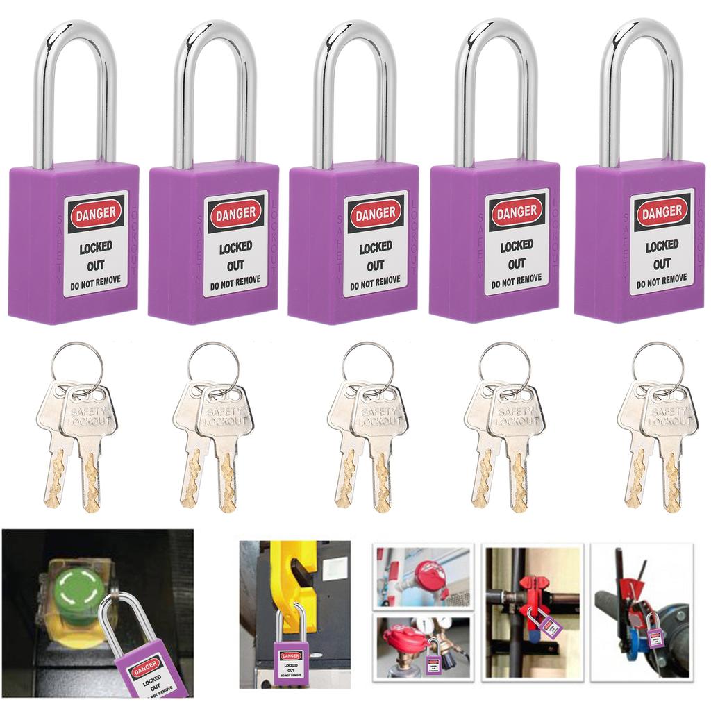 5Sets 38mm Padlock Lockout Tagout HardWearing with 10 Keys Writable Label for Machine Building Security(Green )