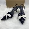 Fashion Fashion Black Sequined Mesh Bowknot Women Pumps Elegant Pointed Toe Office Lady High Heels Summer Sexy Slingbacks Sandals Shoes
