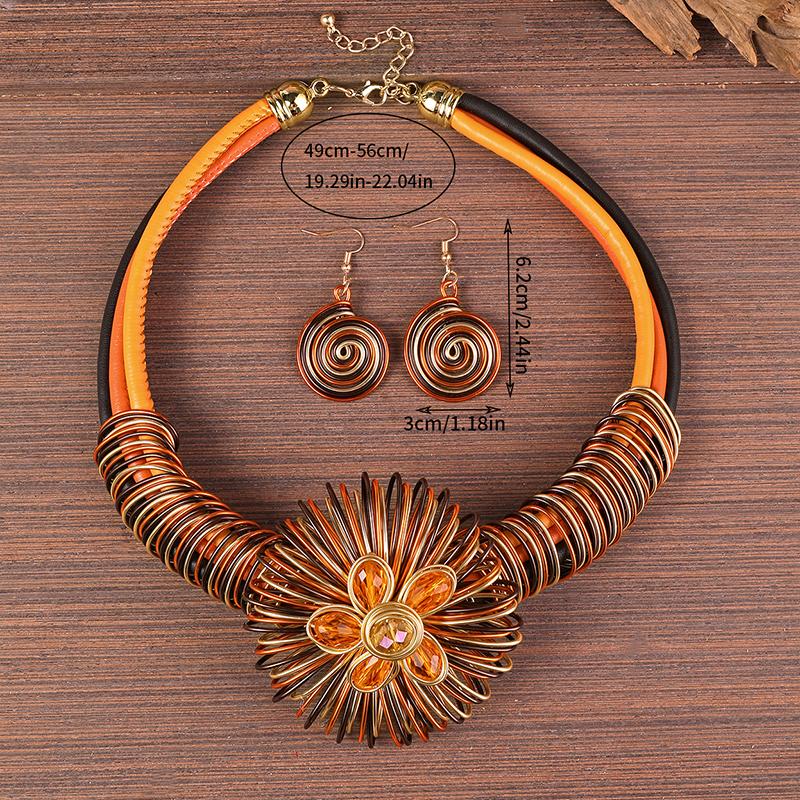 Flower African Women Necklace Earrings Jewelry Sets for Wedding Party Accessories